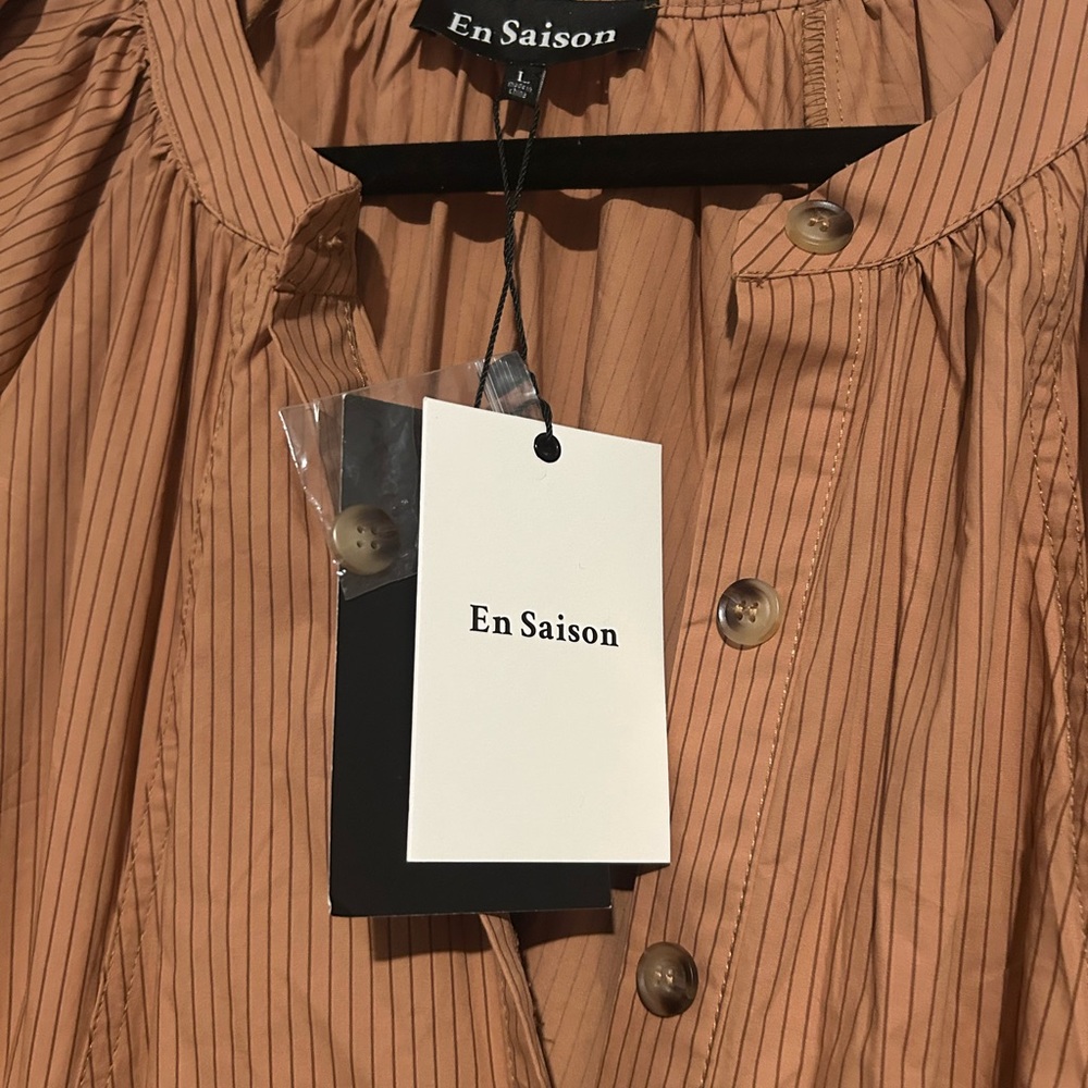 En Saison Camila Midi / Maxi Striped Shirt Dress in Cider Size Large New - Picture 7 of 10